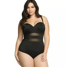 Купальник размера плюс, пуш-ап, сетчатый Цельный купальник, черный сетчатый Цельный купальник размера плюс, треугольные купальники