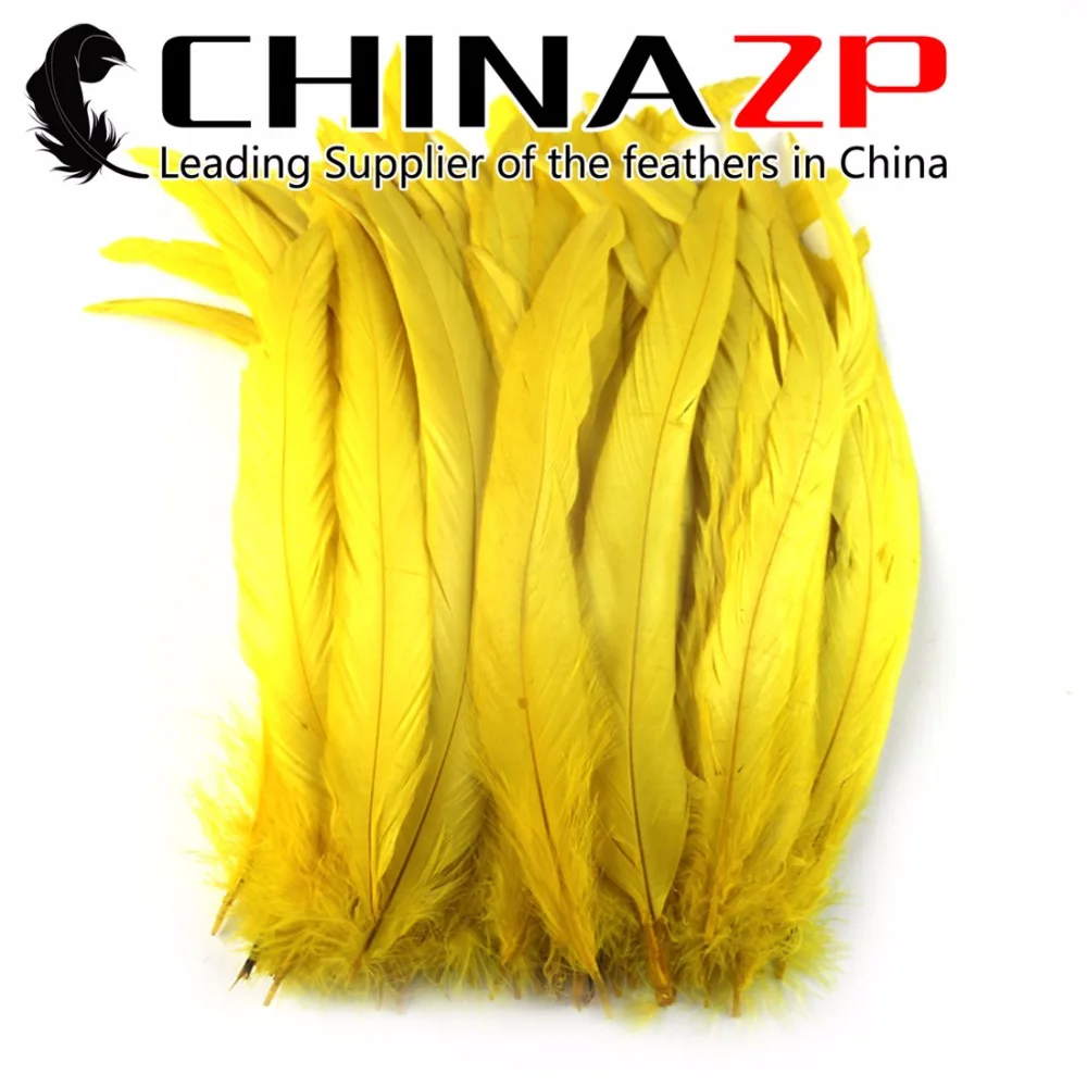 

ZPDECOR CHINA New Arrival Best Quality 25~ 30cm 200 pcs/lot Dyed Yellow Rooster Tail Feathers FOR SALE