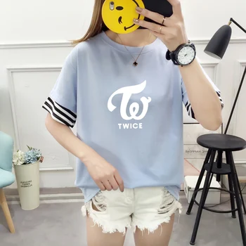 

Kpop Summer Women's T-shirt Streetwear Kawaii TWICE Letter Print Tee Shirt Casual Patchwork Short-sleeved Harajuku Female Top
