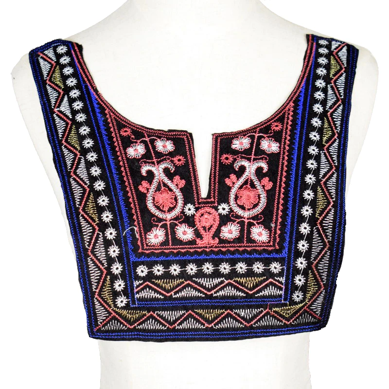 Colorful Collar Floral Embroidered Applique Trim Decorated Lace