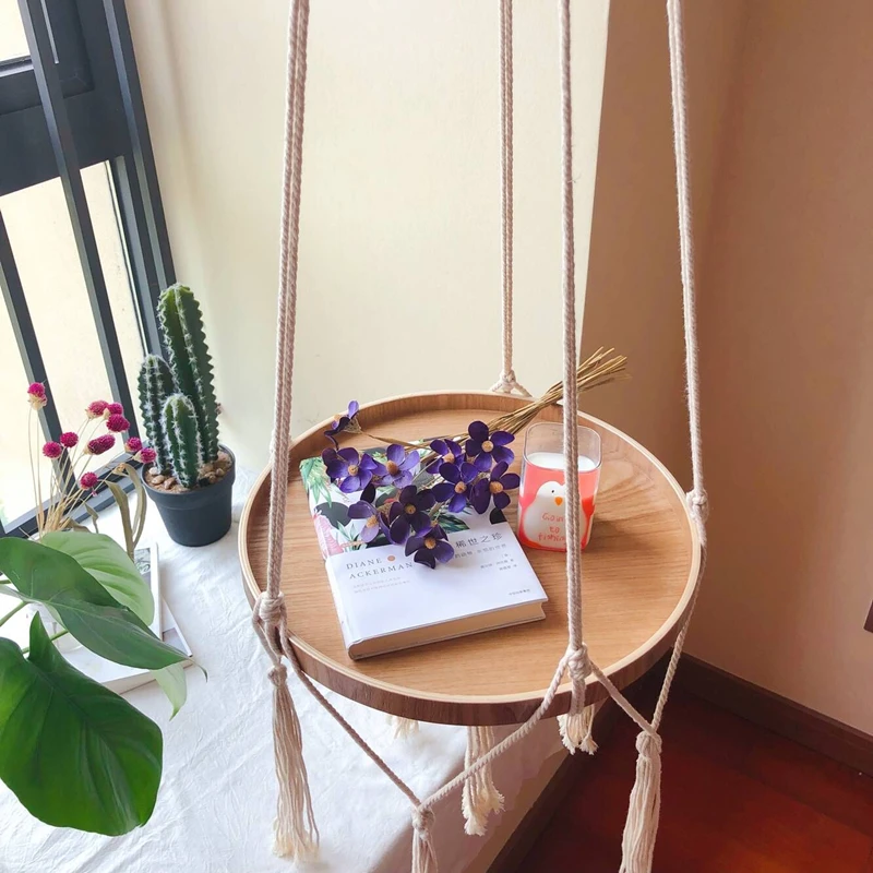 

Simple Dorm Handmade Tassel Hanging Table Bedside Table Balcony Flower Stand Rack