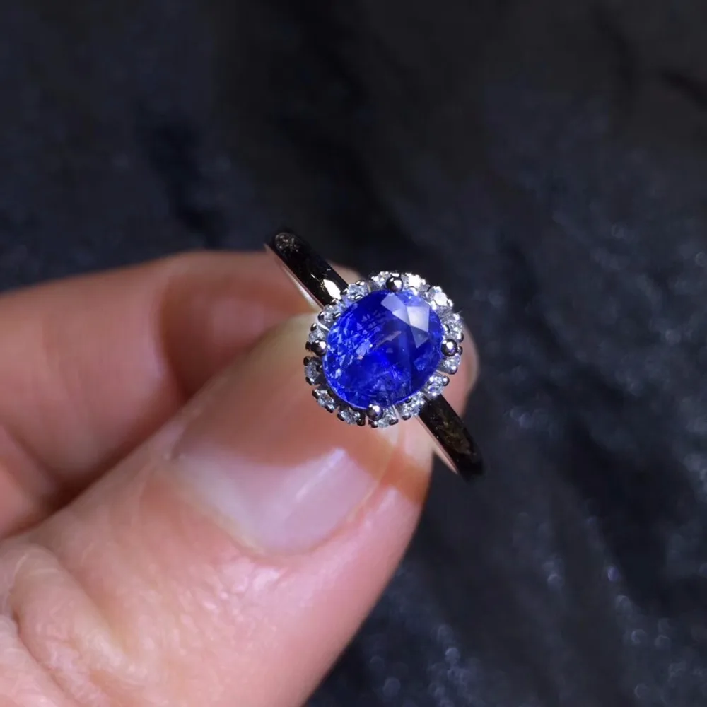 Настоящие хорошие драгоценности 18 К натуральный 1.33ct драгоценный камень, синий сапфир Золото бриллиантами камень для женщин кольцо для женские кольца