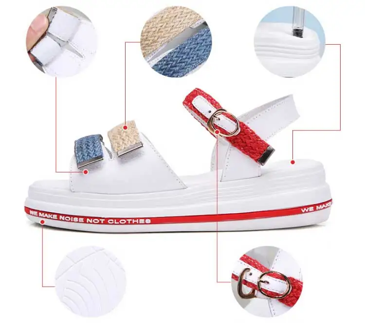 Women's PU Sandals 2019 Summer Flat Heels Sandals For Women Chunky Sandal Womens Platform Shoes Casual Summer Sandal