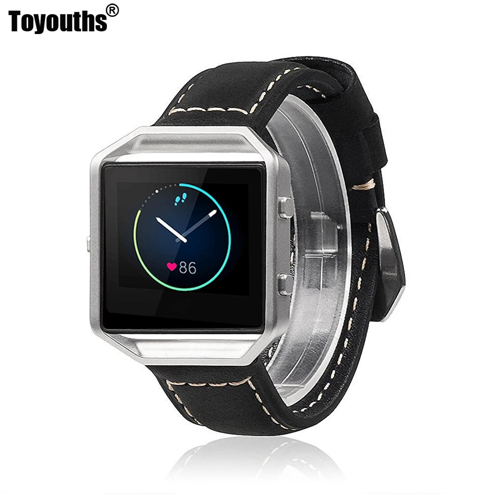 

Vintage Replacement Leather Strap Wristband Bracelet Wrist Belt Smartwatch Leather Watchband with Metal Frame for Fitbit Blaze