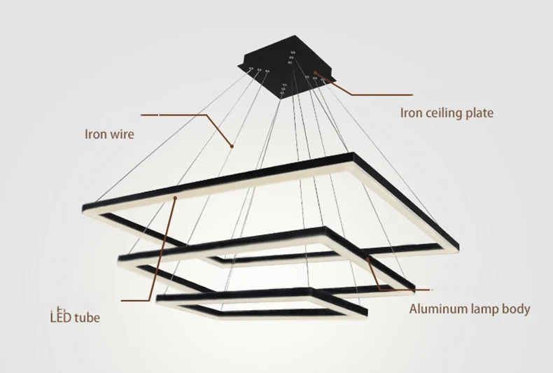 Современные промышленные черный светодио дный подвесной светильник прямоугольный круговой светильник Гостиная офисные площади кольцо