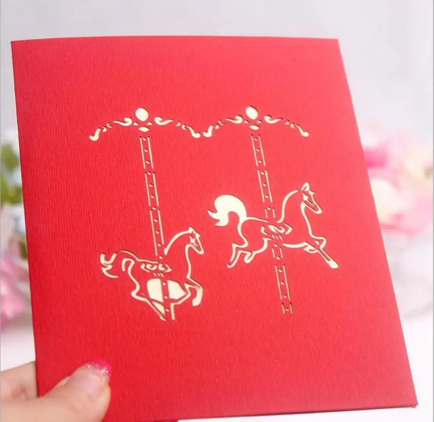  10pcs Merry-go-round Whirlig Kirigami Origami 3D Pop UP Greeting Cards Invitation card For Wedding  - 32812696011