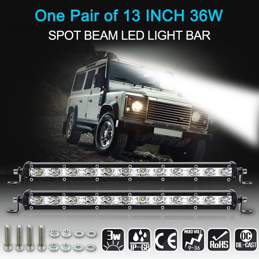 13 36W LED Light Bar Slim Work Light Spot Beam Driving Fog Light Road Lighting for