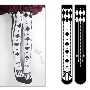 

Sweet Long Knitted Stockings Alice's World Story Printed Lolita Stockings