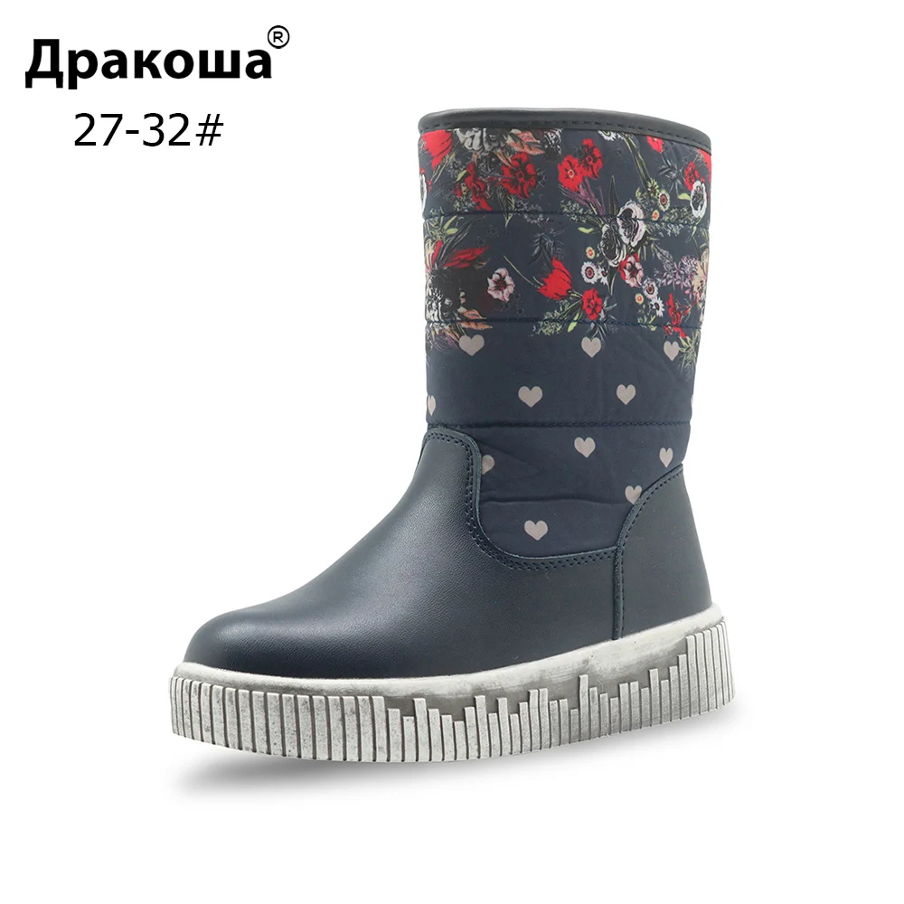 Apakowa Girls Boots Waterproof Kids Mid-calf Snow Boots Warm Plush Woolen Children's Winter Flat Shoes with Flower for Girls Apakowa Girls Boots Waterproof Kids Mid-calf Snow Boots Warm Plush Woolen Children's Winter Flat Shoes with Flower for Girls