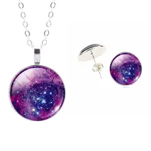 Fine Jewelry Sterling Silver Jewelry Set Star Galaxy Nebula Picture Pendant Necklace Stud Earrings Set For Women Accessories