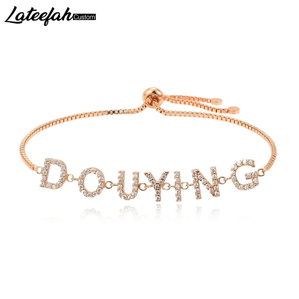 Lateefah Custom Zircon Name Bracelet Women Personality Bracelet Copper Customize Initial Charm Bracelets Fashion Daily Jewelry
