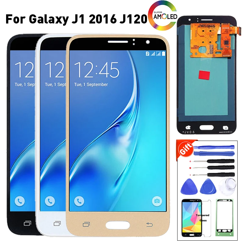 Amoled ЖК-экран для samsung Galaxy J1 J120F J120H J120M ЖК-дисплей сенсорный дигитайзер сборка с регулировкой яркости