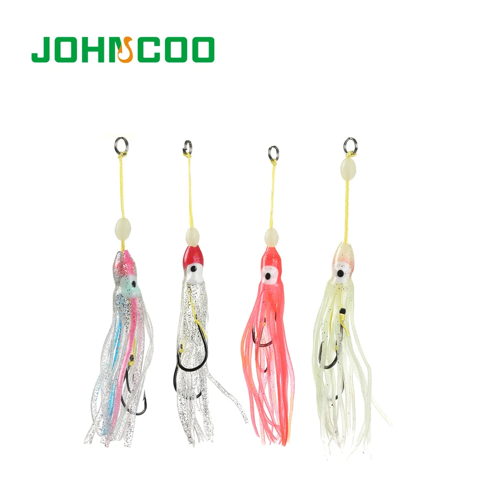 Johncoo 8pcs New Squid Lure Fishing Jigging Spoon with Fishing Hook Saltwater Octopus Jig