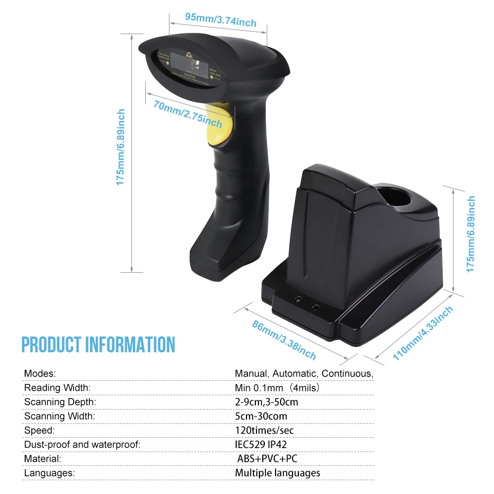 ISSYZONEPOS IPBS062 1D ليزر لاسلكي الباركود ماسحة قارئ طويل المدى ل ويندوز/ماك/لينكس الراحة/مستودع/ اللوجستية