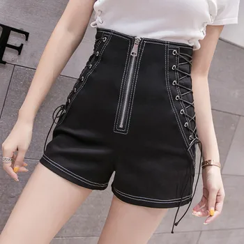 

High Waist Women Denim Shorts 2019 New Spring Summer Black Slim Slimming Hot Shorts Fashion Straps Female Denim Shorts JIA325