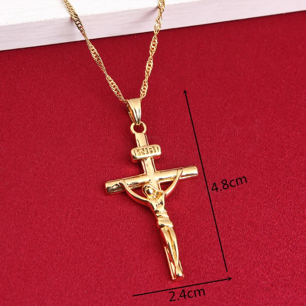 Gold Cross Chain Men Crucifix Necklace 