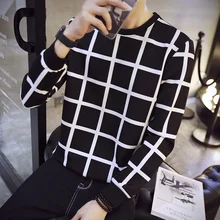 

2016 New Arrival Spring Autumn Winter fashion Men's Black and white plaid Hoodies Male Casual O-neck sweatshirt High quality