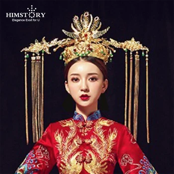 

HIMSTORY Gorgeous Oversize Retro Chinese Poenix Coronet Stage Hair Accessories Peacock Vinatege Show Wedding Hairwear