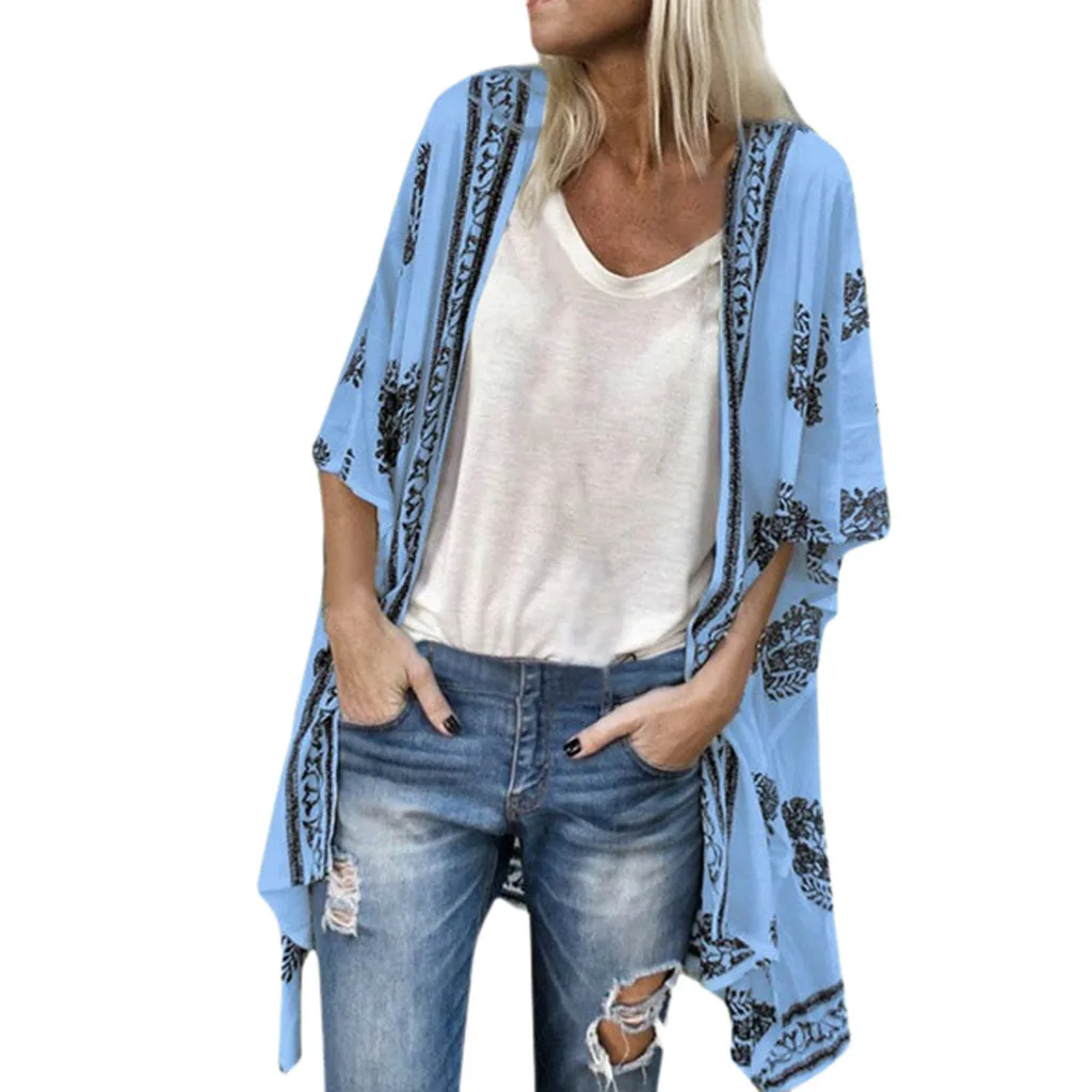 Plus Size Summer Fashion Boho Print Blouse Casual Loose Sheer Chiffon Cardigan Kimono Tops Female Women Half Sleeve Shirt Blusas