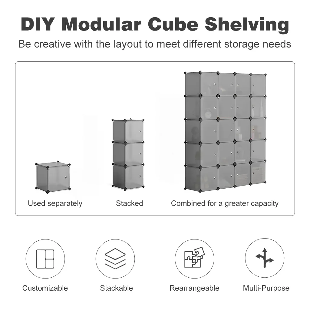 LANGRIA 20 куб Штабелируемый Органайзер Пластиковый куб полки для хранения многофункциональный модульный шкаф спальня гостиная
