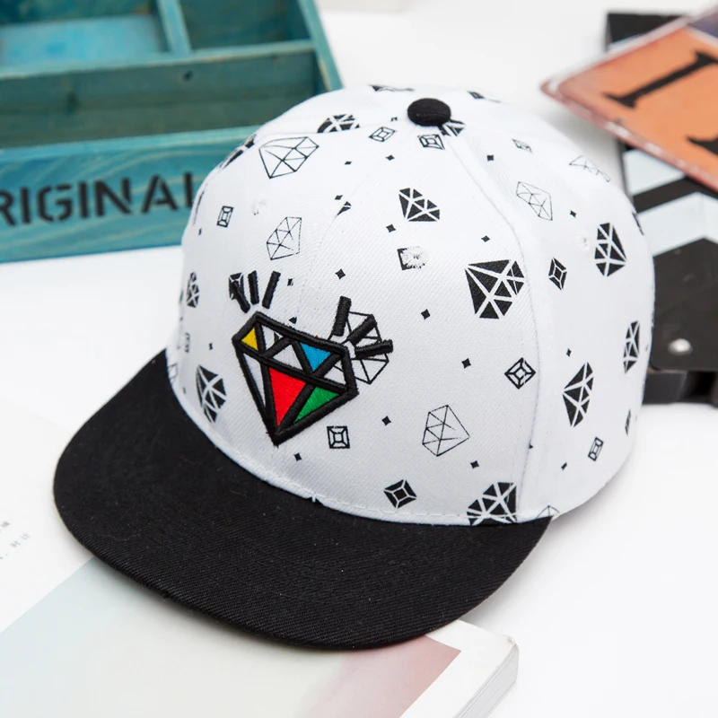

Diamond Embroidery Boys Baseball Cap hip-hop cap snapback hat children's 3-10 years old boys and girls flat-brimmed hat gorras