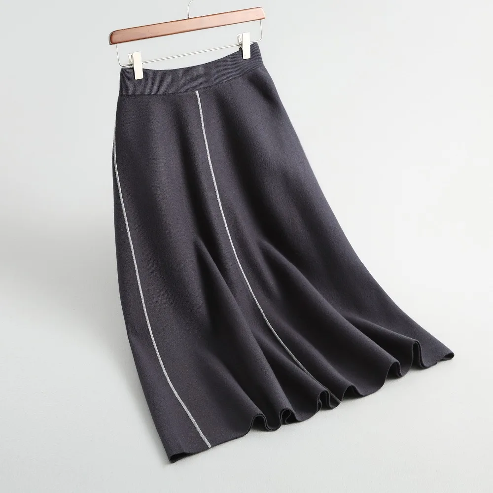 Invierno Otoño Faldas Oscuro Negro Gris Flare Las Alta Umbrella Mujeres Para Cintura Negro Gtgyff A Ol gris gris Falda De Punto Estiramiento line Saias d5wTdZ