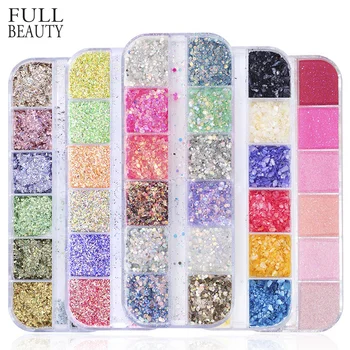 

12 Grids Mixed Nail Glitter Mirror Sugar Sequin Powder for UV Gel Flakes Manicure Tips Nail Art Mermaid Pigment CH097