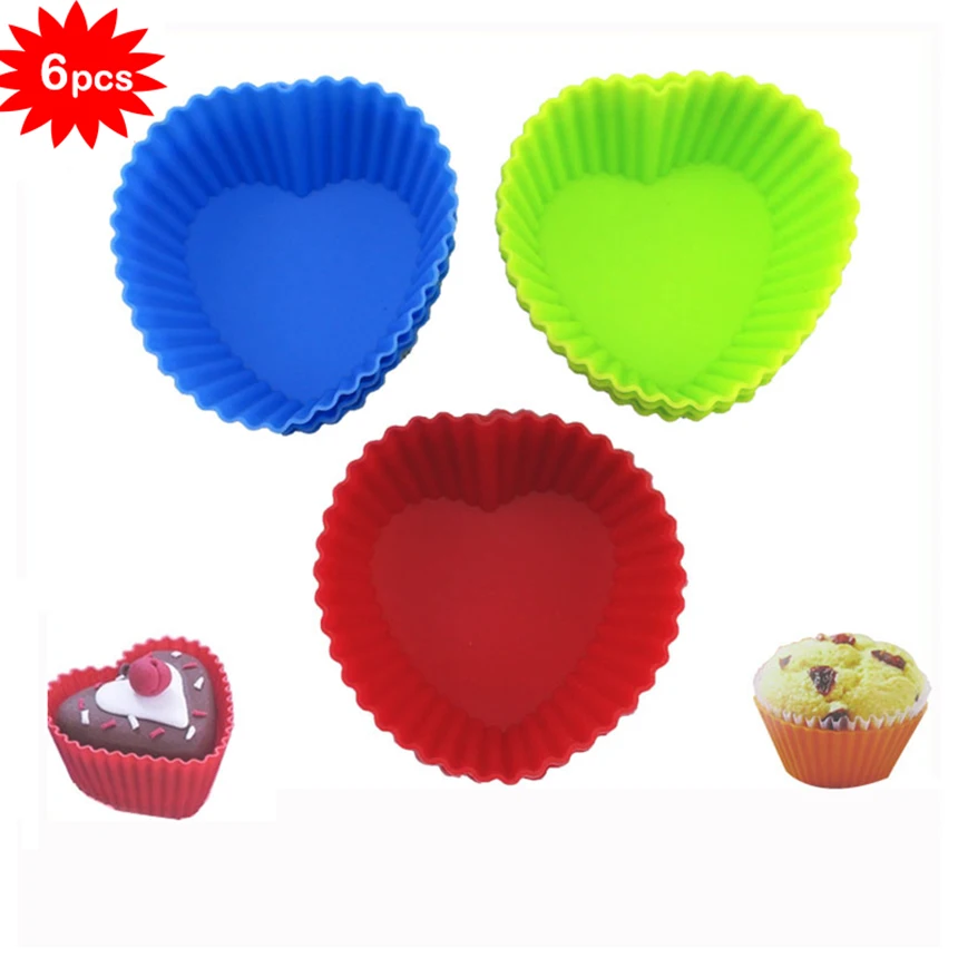 

6PCS/Lot Soft Heart Shape Rose Silicon Mold Chocolate Jelly Cake Baking Molds Silicone Fondant Mat Muffin Cup Cupcake plunger