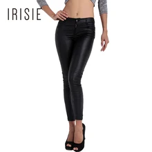 IRISIE Apparel Black Sexy Slim Pencil Pants Metallic Leather Look Ankle Length Leggings Low Waist Casual Chic Female Bottoms