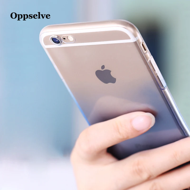 Ультратонкий Прозрачный чехол с градиентом для iPhone 6 6s 7 Plus мягкий силиконовый из