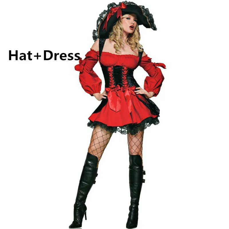 Костюм пирата из стран Карибского моря; женское платье для девочек; женская шляпа; ожерелье; Карнавальный костюм для вечеринки; детская одежда; платье для Хеллоуина - Цвет: Hat Dress