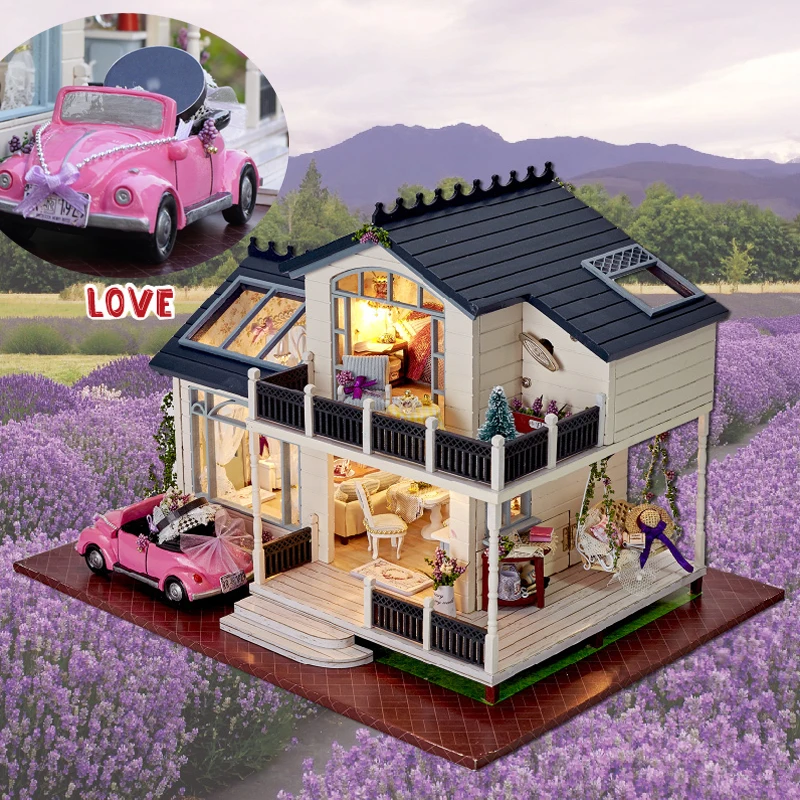 

DIY Model Doll House Casa Miniature Dollhouse with Furnitures LED 3D Wooden House Toys For Children Gift Handmade Crafts A032 #E