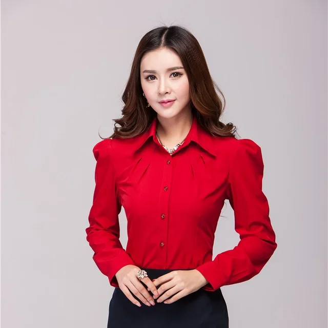New 2018 Autumn Formal Red Shirts Women Tops for Work Long Sleeve