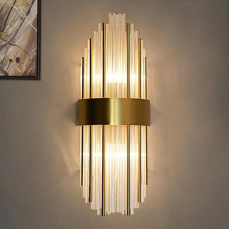 Large Project 60/80cm Long Crystal Wall Lamp Gold Led Wall Light