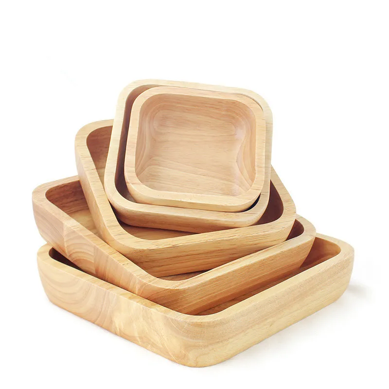 

Rubber Beech Wood Pan Plate Fruit Dishes Saucer Tea Tray Dessert Dinner Bread Wood Plates Rectangle Shape Thicken Salad Bowl