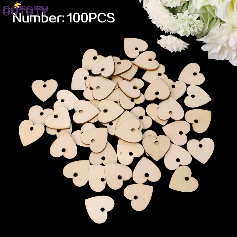 20 мм-100 мм деревянные формы сердца пустые ремесленные украшения с отверстием декупажная бирка Декор - Цвет: 30mm 50Pcs
