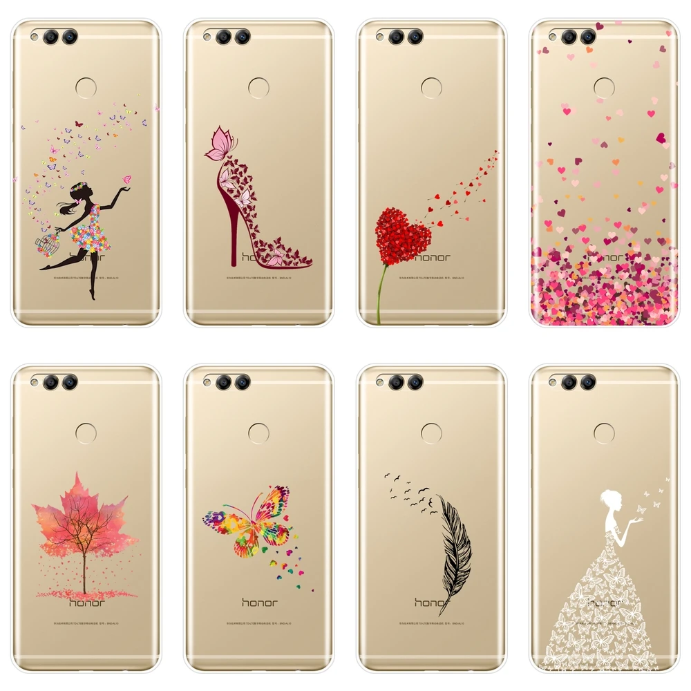 

Back Cover For Huawei Honor 7 7S 7X 7A 7C Pro 8X MAX 10 9 8 Soft Silicone Heart Girl Phone Case For Huawei Honor 7 8 9 10 Lite