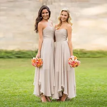 2016 brautjungfer Kleider Chiffon Khaki Weg Schulter Brautjungfer Kleid Gefaltete Lange Brautjungfer Kleider Bodenlangen Abendkleid