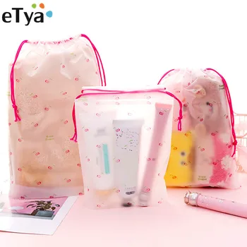 

eTya 3PCS/Lot PVC Drawstring Makeup Bag Women Neceser Cosmetic Bag Travel Wash Toiletry Beauty Storage Bag Pouch Organizer