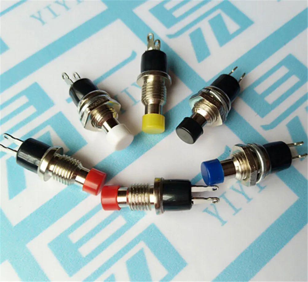 10Pcs/lot 7mm Thread Multicolor 2 Pins Momentary Push Button Switch Random Colors
