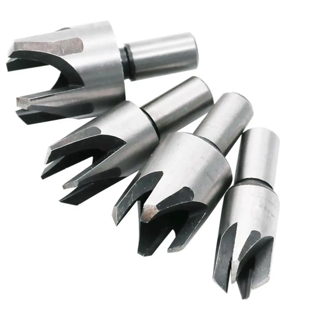 

4Pcs Straight And Tapered Wood Plug Hole Cutter Plug Cutting Drill Take Steel Knife Log Tenon Cork Woodworking Drilling Tool