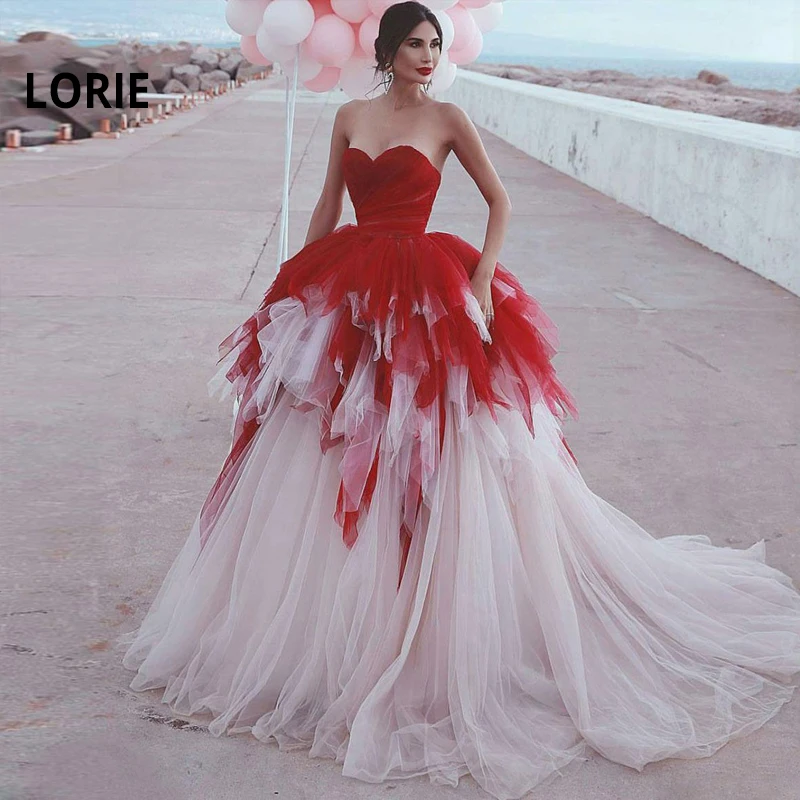 

LORIE Colorful A-Line Wedding Dresses Back Corset Vestidos de Novia Soft Tulle Ball Gown Bridal Dress 2019 Princess Bride Gown