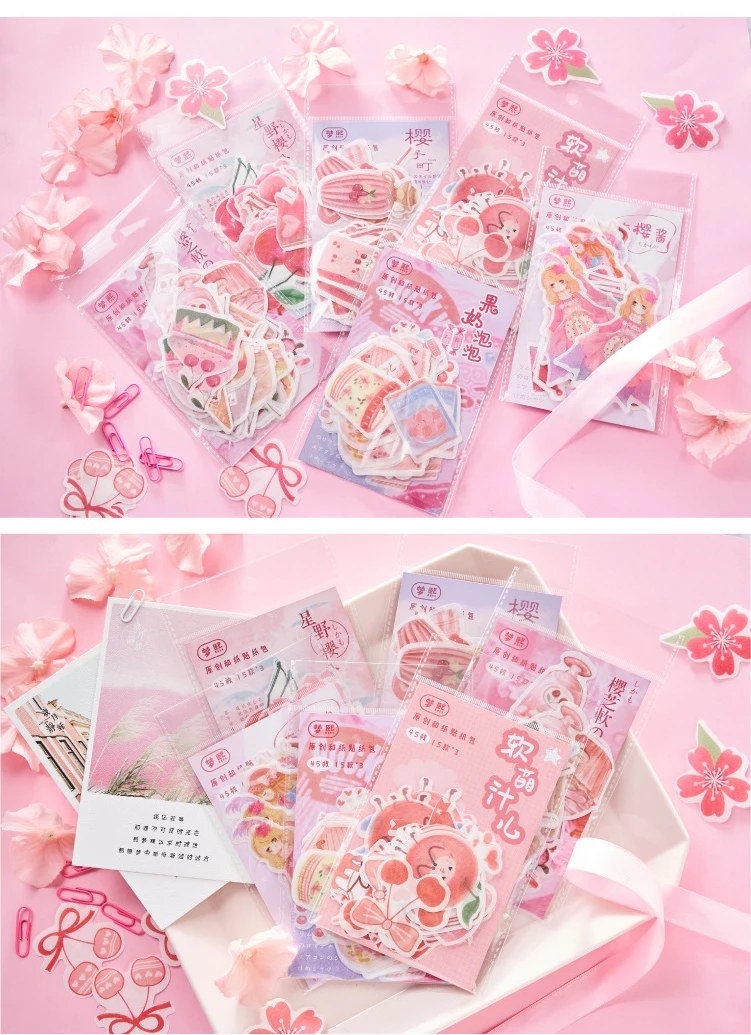 45 шт./упак. Kawaii розовый Sakura лук девушка стикер Дневник маркер планировщик наклейка s для скрапбукинга, школьные принадлежности Bullet Journal sl2043
