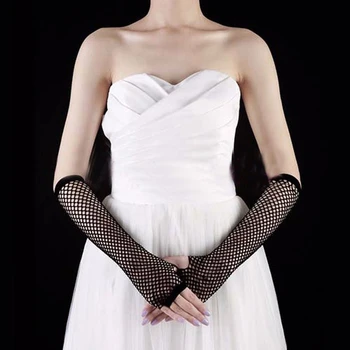 

2017 Sexy Women Lady Nylon Lace Punk Fingerless Fishnet Gloves Mittens Dance Costume Party Tools Fashion Hot Solid Long Soft