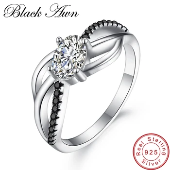 

[BLACK AWN] 925 Sterling Silver Jewelry Trendy Wedding Rings for Women Engagement Ring Femme Bijoux Bague C336
