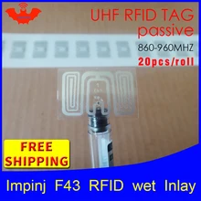UHF RFID наклейка Impinj F43 влажная инкрустация 915m868 860-960 МГц Higgs3 EPC 6C 20 шт самоклеющаяся Пассивная RFID этикетка