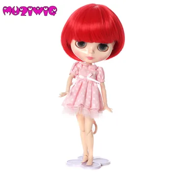 

Korea High Temperature Fiber Red Bob With Straight Bangs Short Doll Hair Wig for 25cm Head Circumference Bly the/ Pullip Doll