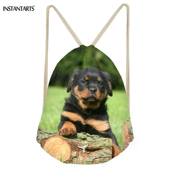 

INSTANTARTS Cute Puppy Rottweiler Print Drawstring Bags for Men Casual Large Softback Beach Sack Fashion Students Boys Backpacks