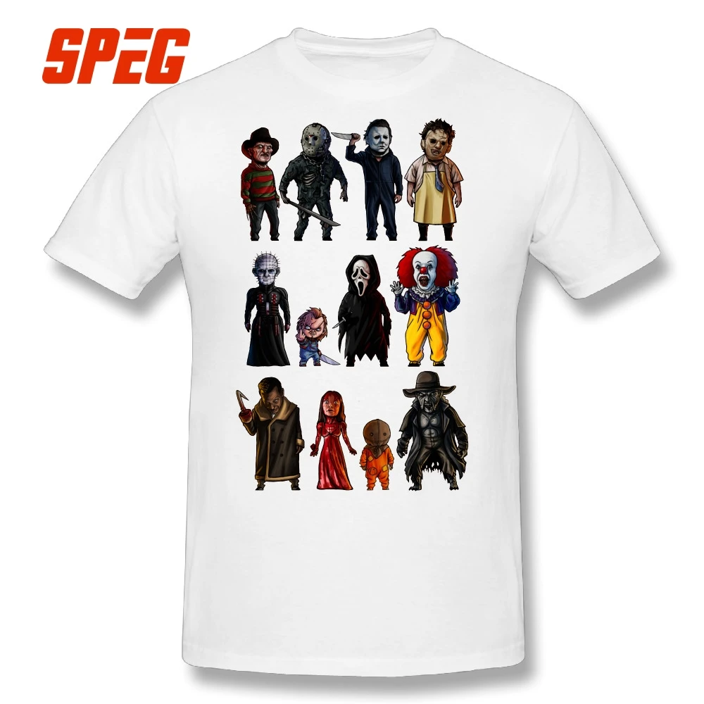 

Icons of Horror Movir T-Shirt Stephen King's It Freddy Michael Myers Tees Chucky Men Cotton Casual T Shirt Short Sleeve Big Size