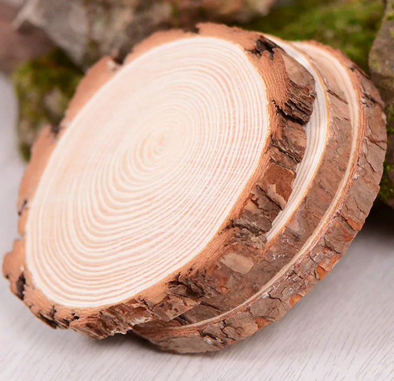 Set of 10 Natural Pine Wooden Chips Country Wedding Decoration Craft Rustic Wedding Centerpieces Wood Cut Pieces (2)